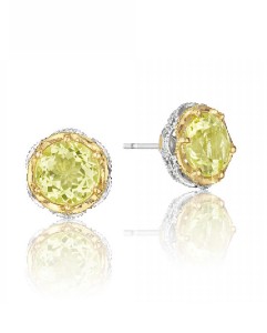 Lemon quartz stud earrings with yellow gold and sterling silver details