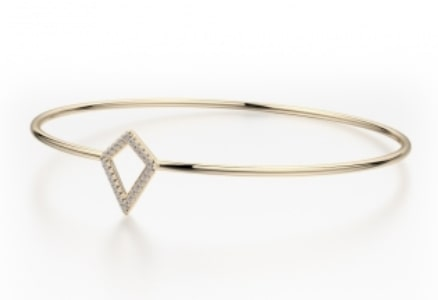 A rhombus bangle from Micheal M comes in various shades of 14k gold