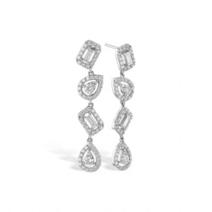 a pair of diamond earrings, featuring a variety of cuts, from Allison Kaufman.