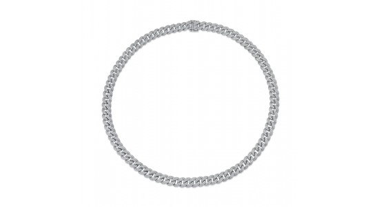 a white gold, thick choker chain necklace