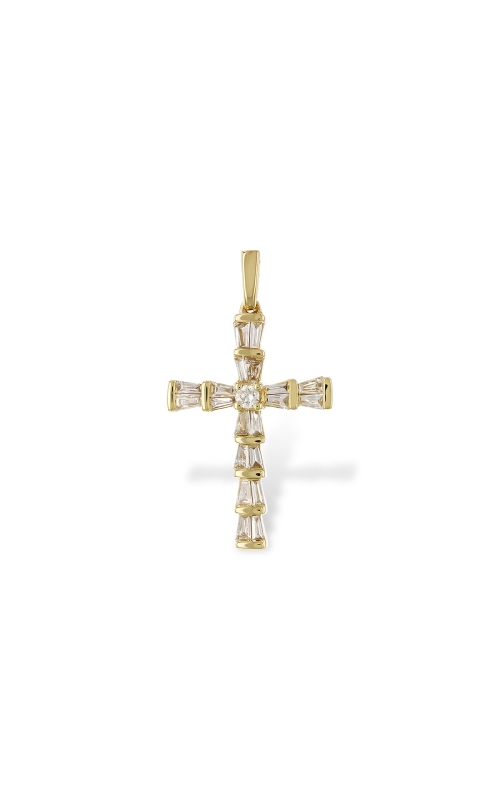 14K Yellow Gold Cross, Diamond and Pendant Necklace