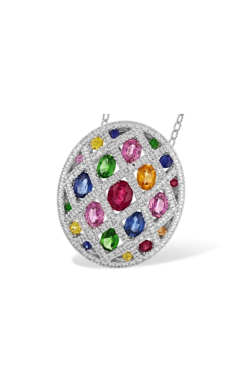 14K White Gold Gemstone and Pendant Necklace
