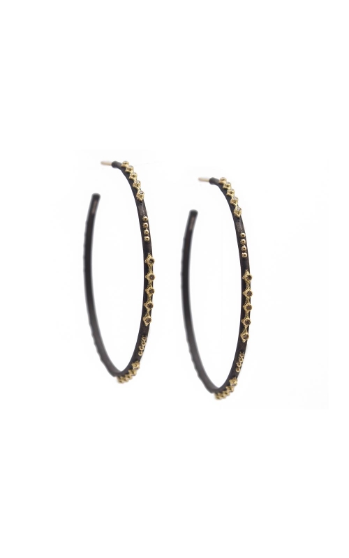 Sterling Silver (925), 18K Yellow Gold and Diamond Hoop and Diamond Earrings
