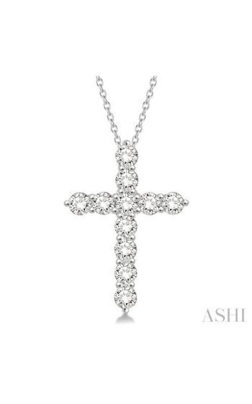 14K White Gold Cross and Diamond Necklace