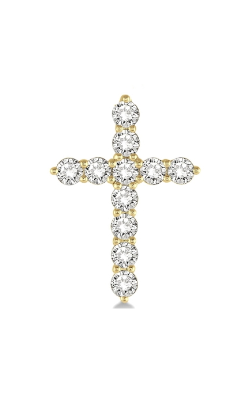 14K Yellow Gold Cross, Diamond and Pendant Necklace