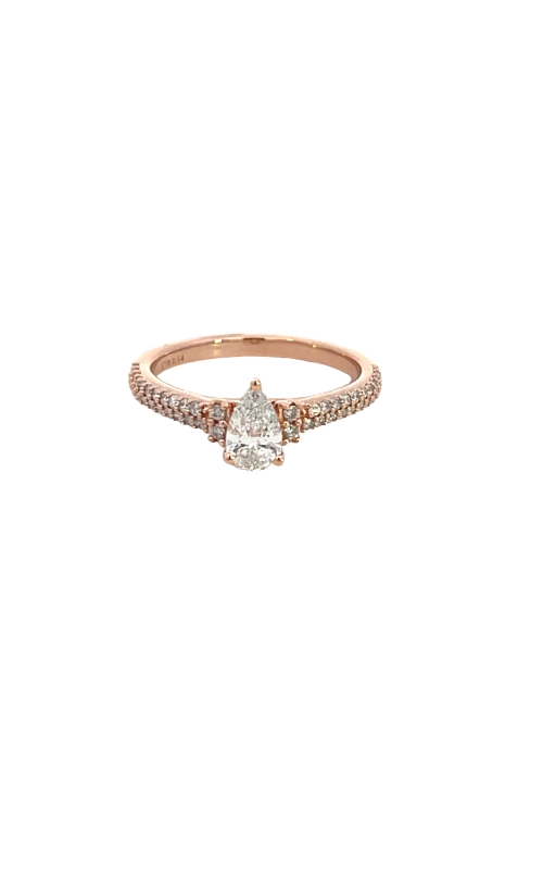 14K Rose Gold Three Stone and Diamond Engagement Ring