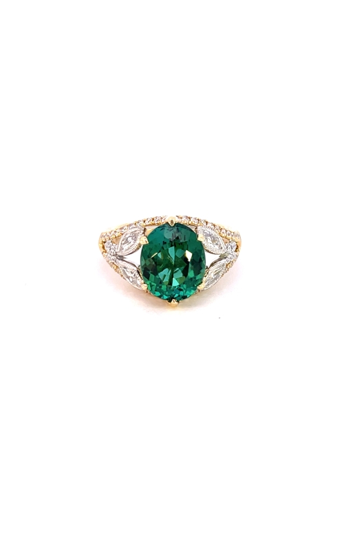 18 Karat White And Yellow Gold, Diamond And Gemstone Ring.