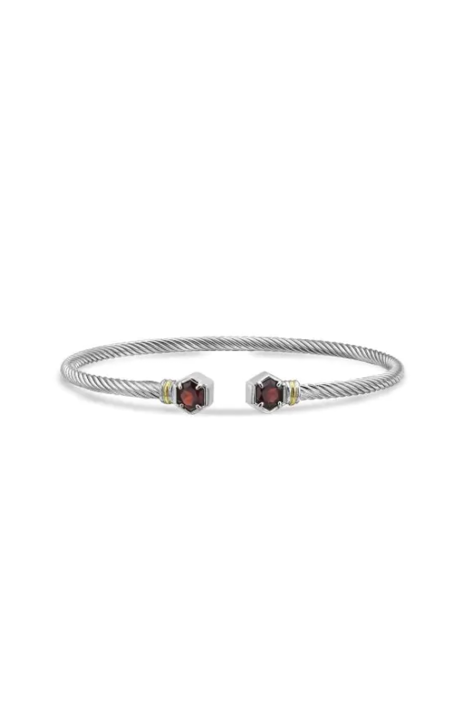 Sterling Silver (925) and 18K Yellow Gold Cuff and Gemstone Bracelet