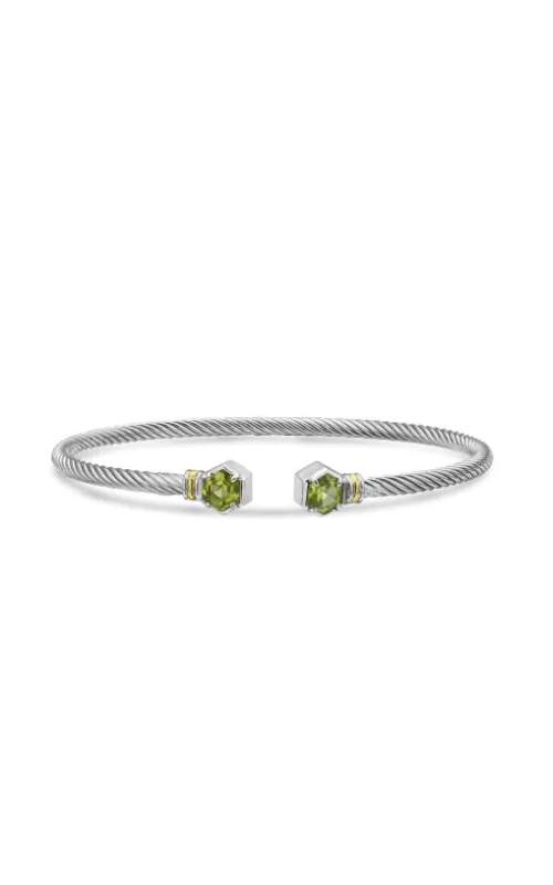 Sterling Silver (925), Rhodium Plated and 18K Yellow Gold Cuff and Gemstone Bracelet