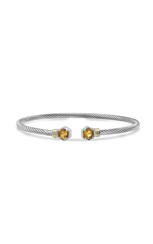 Sterling Silver (925), Rhodium Plated and 18K Yellow Gold Cuff and Gemstone Bracelet